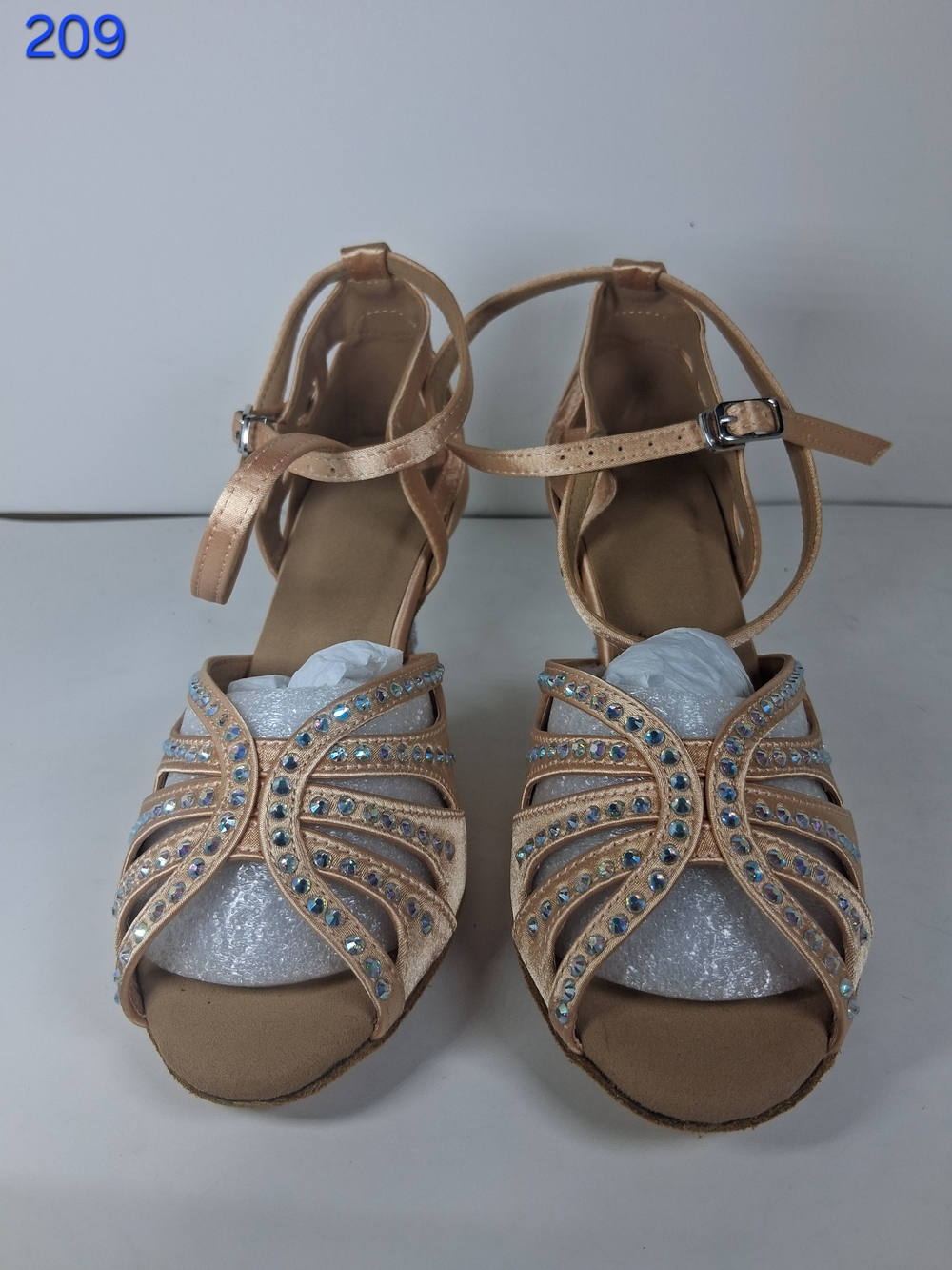 Women's Tan Strappy Dance Heels with Rhinestone Detail 209